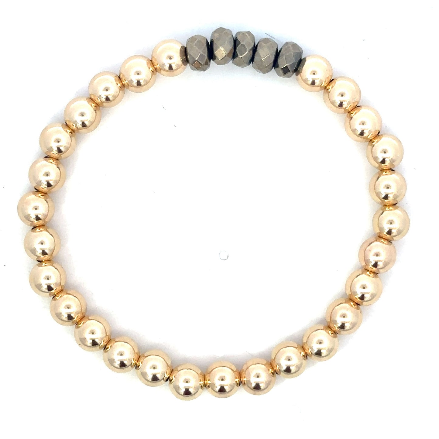 6mm GF Bead Bracelet with Pyrite Accents