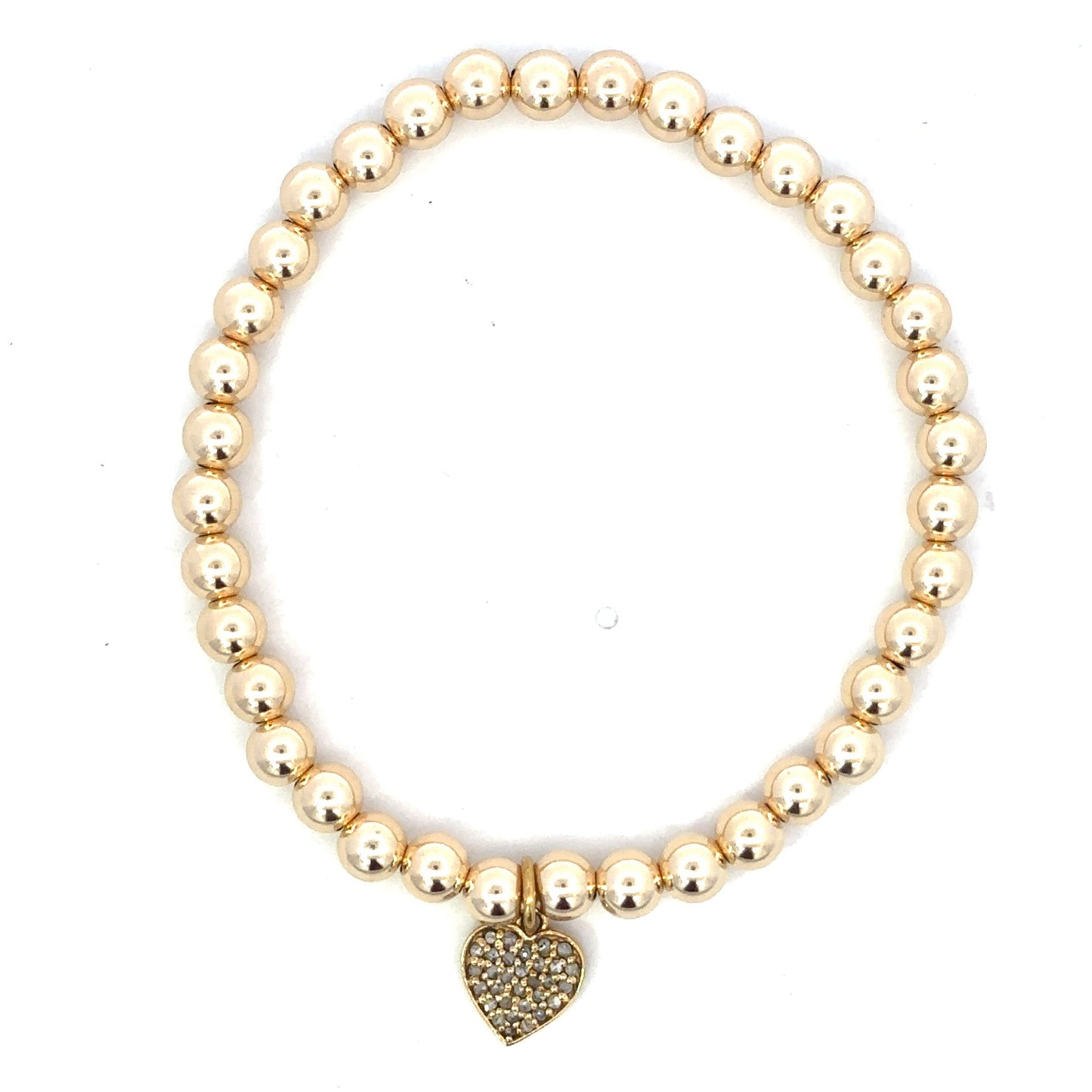 Gold Filled Bead Bracelet with Vermeil Pave Heart Charm