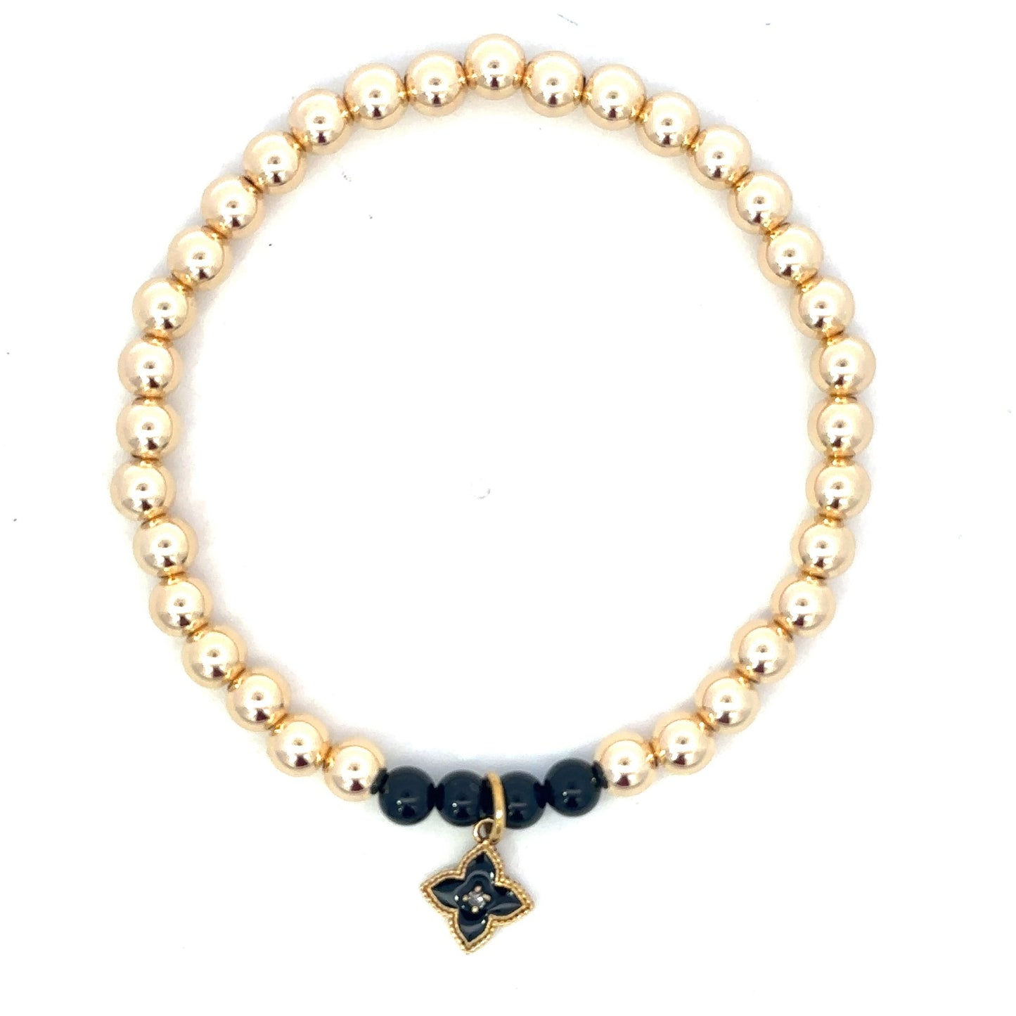 5mm GF Bead Bracelet with Black Bead Accents and Enamel Moroccan Cross