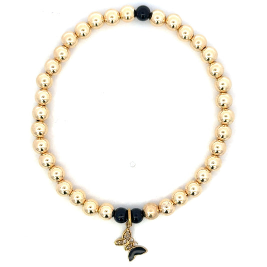 5mm GF Bead Bracelet with Black Enamel Butterfly Charm