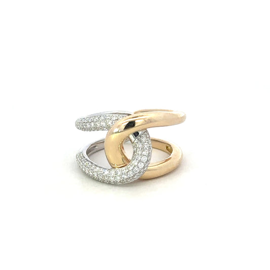 Yellow and White Gold Pave Diamond Puzzle Ring