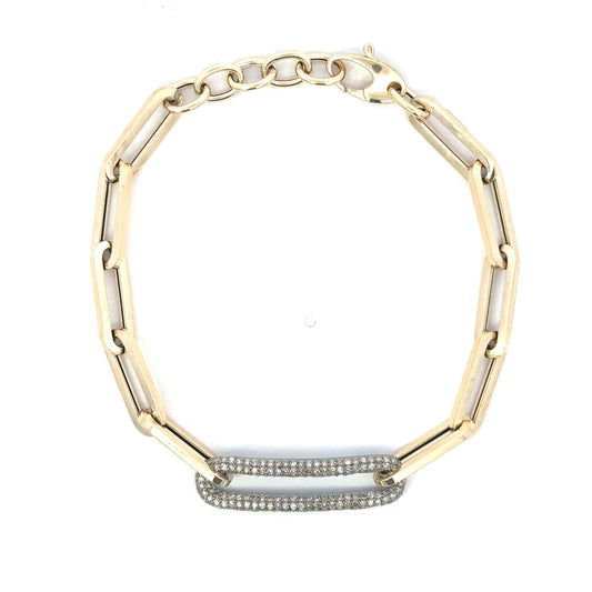 Yellow Gold 16mm Paperclip Bracelet with 30mm Sterling Pave Accent