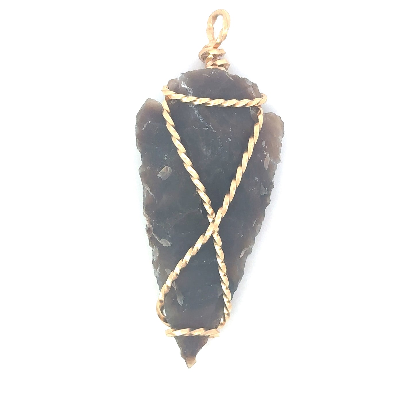 Agate Arrowhead Pendant with Gold Tone Wire