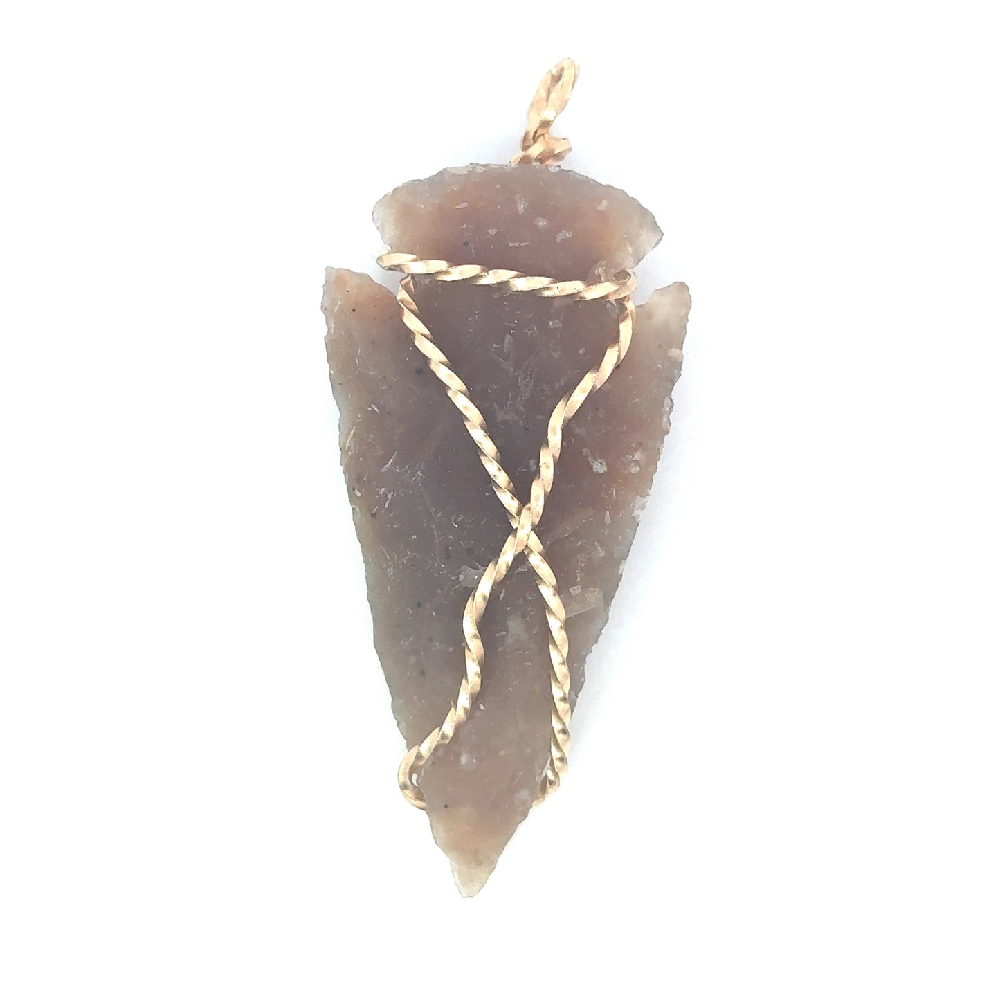 Agate Arrowhead Pendant with Gold Tone Wire