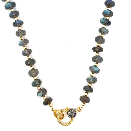 8mm Labradorite Roundel and GF Bead Necklace with Vermeil Clasp