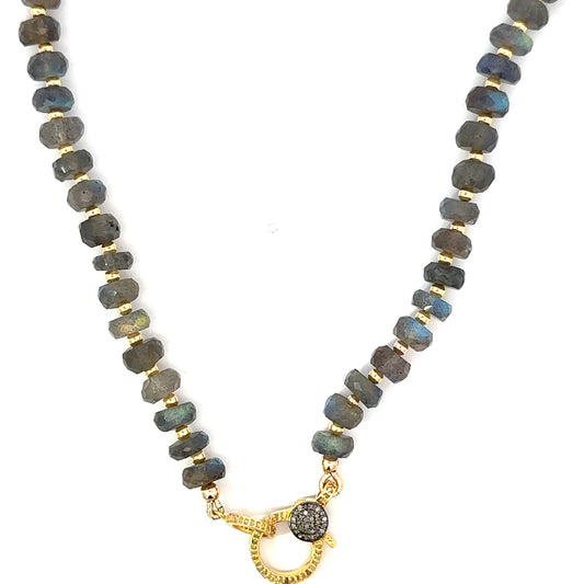 7mm Labradorite Roundel and GF Bead Necklace with Vermeil Clasp