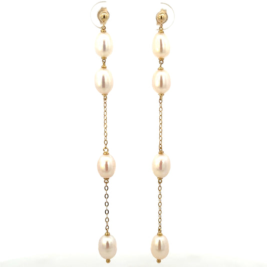 10K Yellow Gold Rice Pearl Earrings