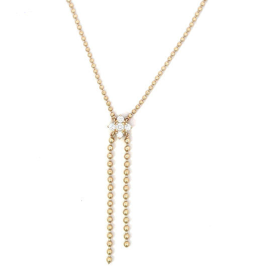 Yellow Gold Bead Necklace with Diamond Quatrefoil