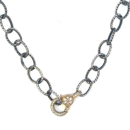 Sterling Silver Oval Chain with Small Yellow Gold Diamond Lobster