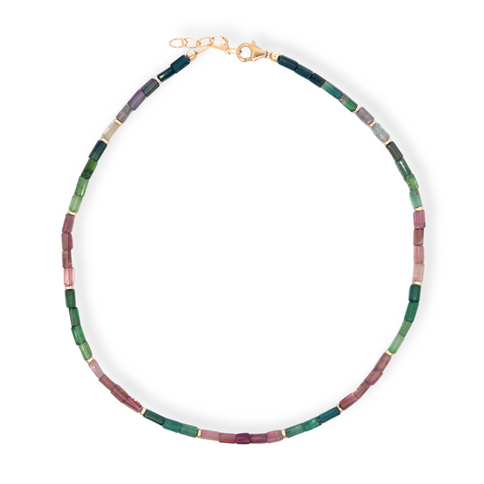 Pencil Cut Tourmaline and Gold Filled Bead Necklace
