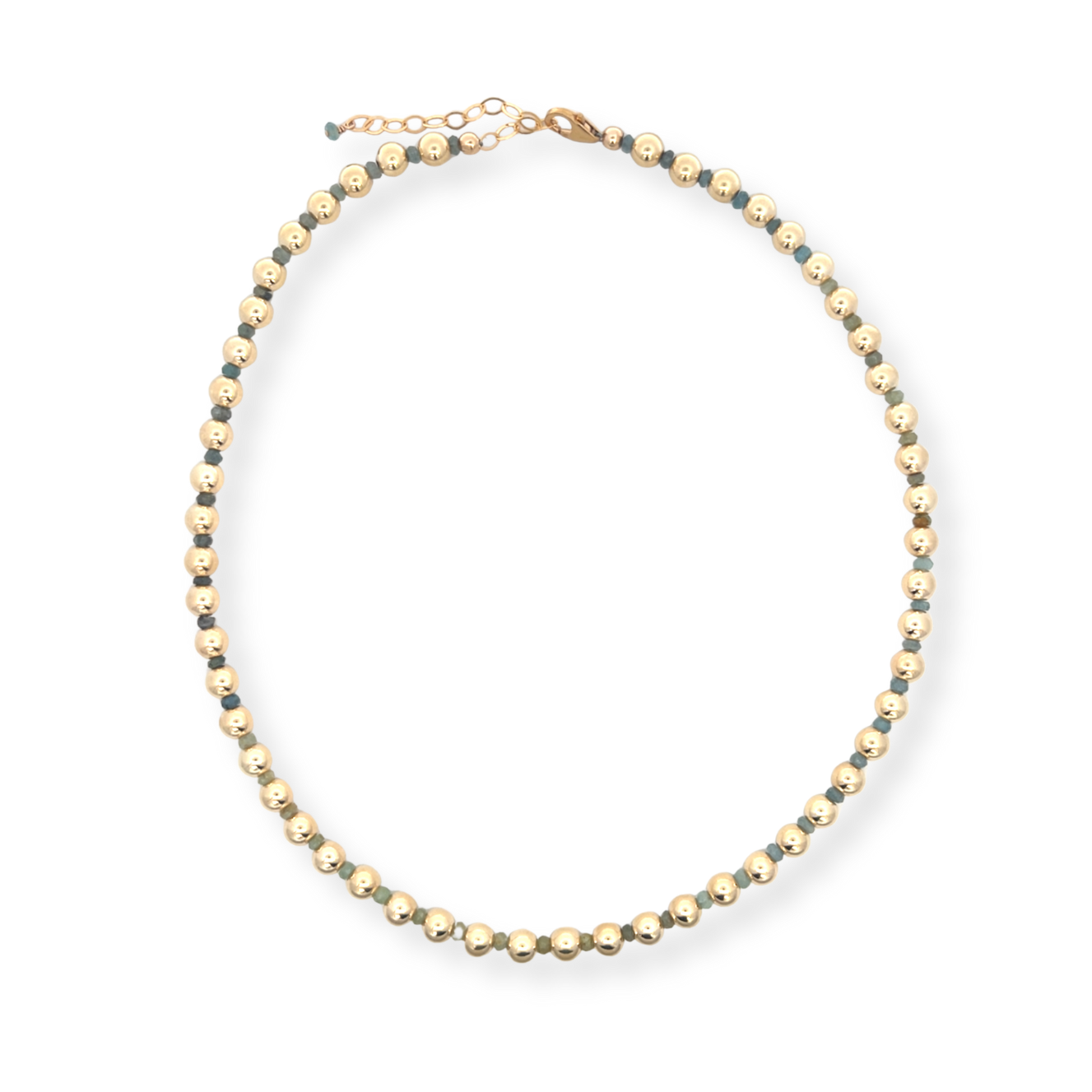 6mm Gold Filled and Aquamarine Beaded Necklace