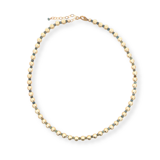 6mm Gold Filled and Aquamarine Beaded Necklace