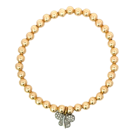 5mm Yellow Gold Filled Bead Bracelet with Sterling Pave Butterfly Charm