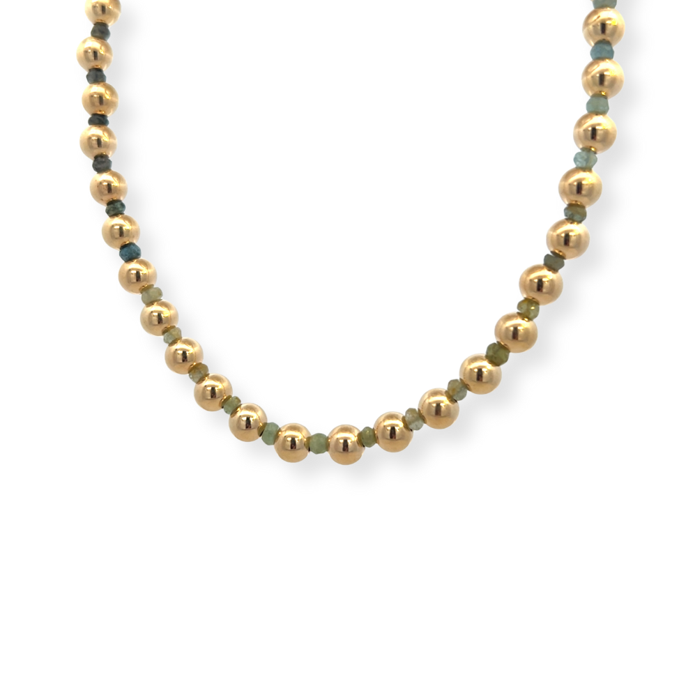 6mm Gold Filled and Aquamarine Beaded Necklace