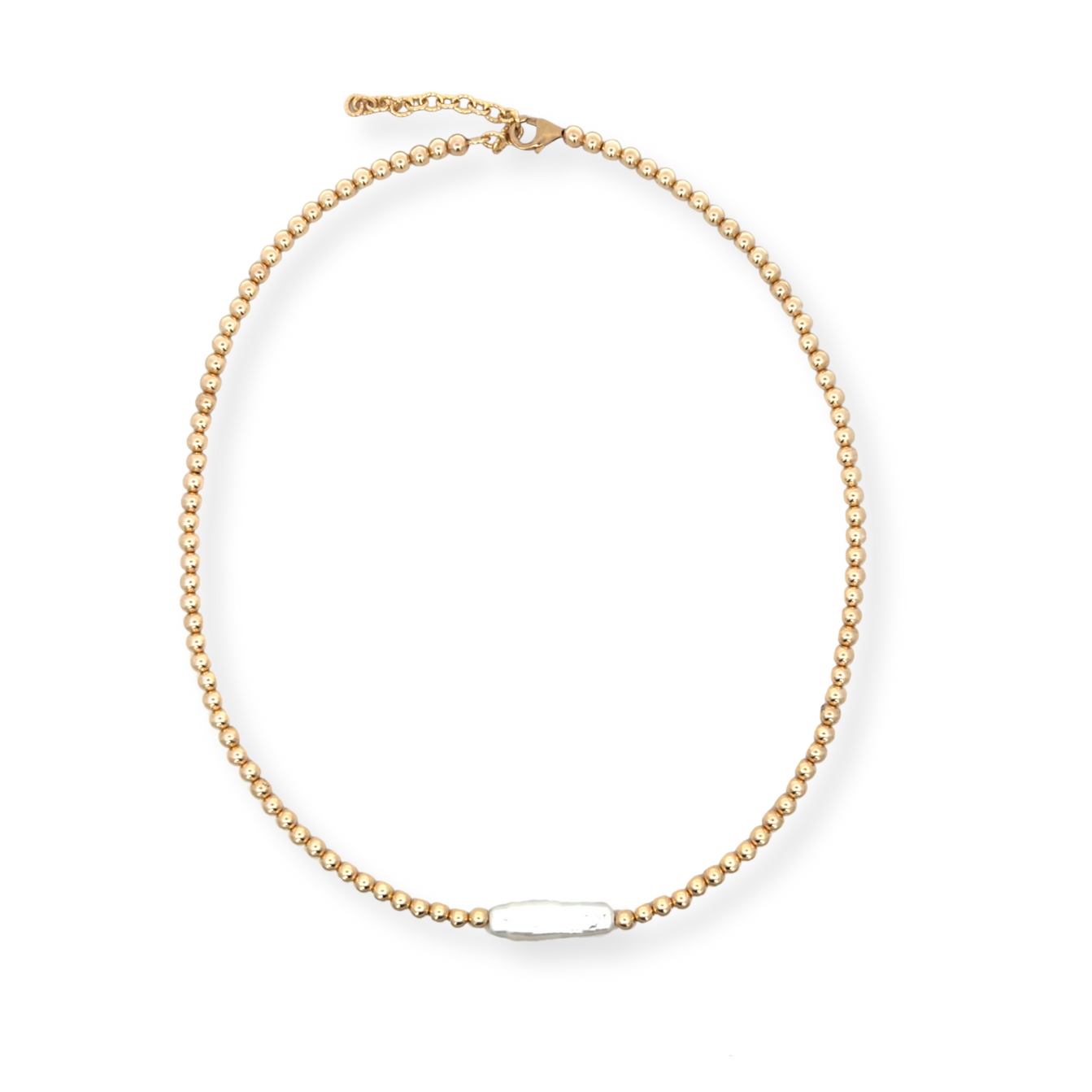 4mm Gold Filled Beaded Necklace with Pearl Bar