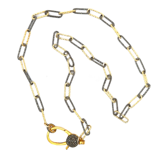 36" Two Tone Chain with Gold Vermeil Pave Lobster