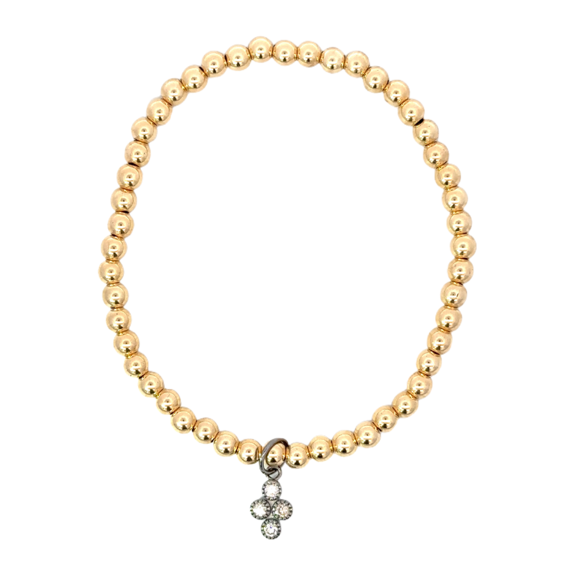 Gold Filled Bead Bracelet with Sterling Diamond Dot Charm