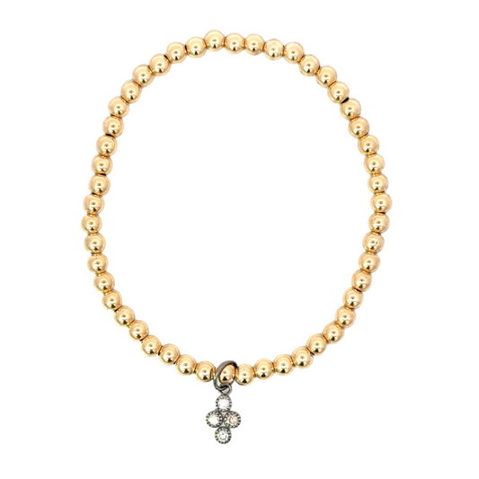 4mm Yellow Gold Filled Bead Bracelet with Sterling Diamond Dot Charm