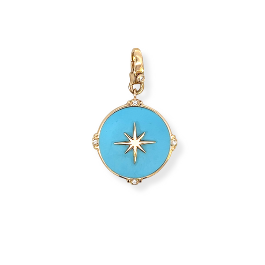 Turquoise and Diamond Starburst Pendant with Diamond Lobster Clasp