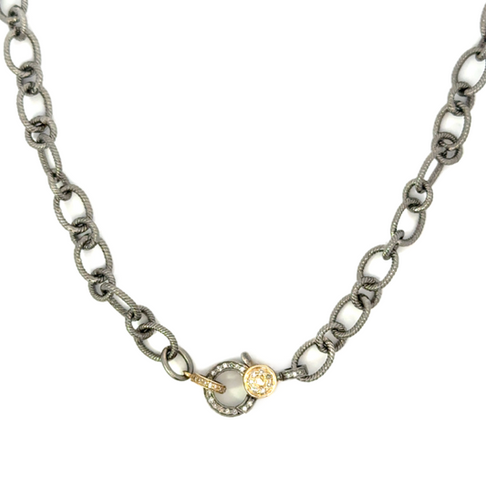 Sterling Silver Oval Chain with Small Mixed Metal Lobster and Yellow Gold Bail