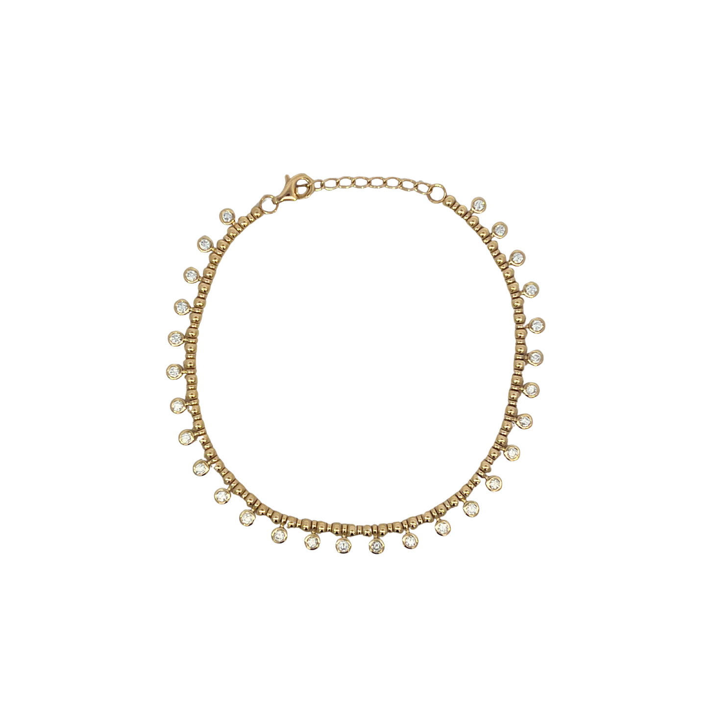Yellow Gold Alternating Bead Chain Bracelet with Multi Bezeled Diamond Drops