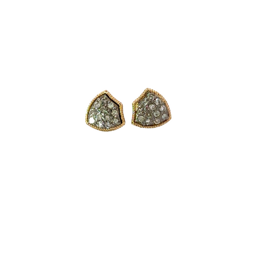 Mixed Metal Pave Diamond Shield Earring