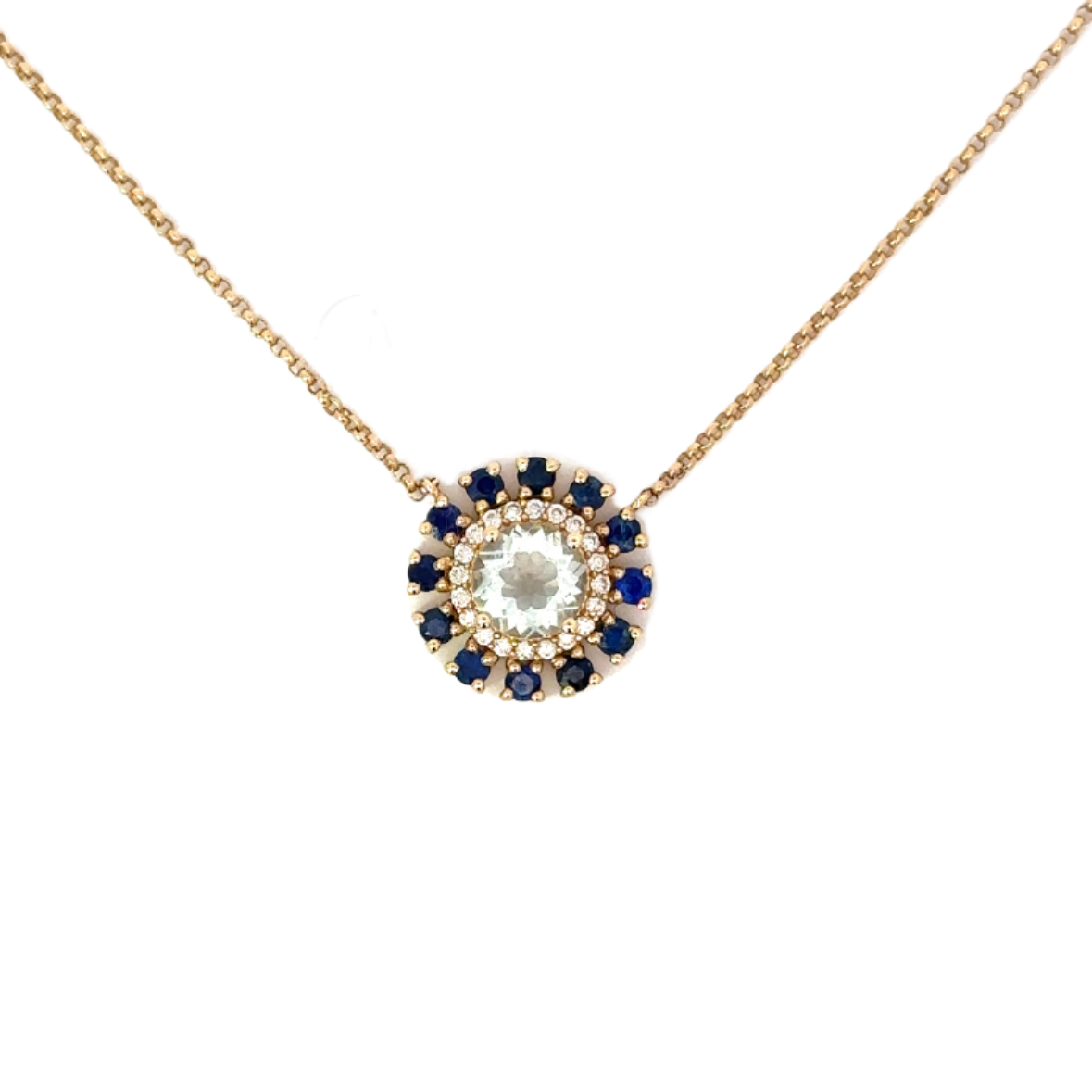 Blue Sapphire and Green Amethyst Circle Necklace