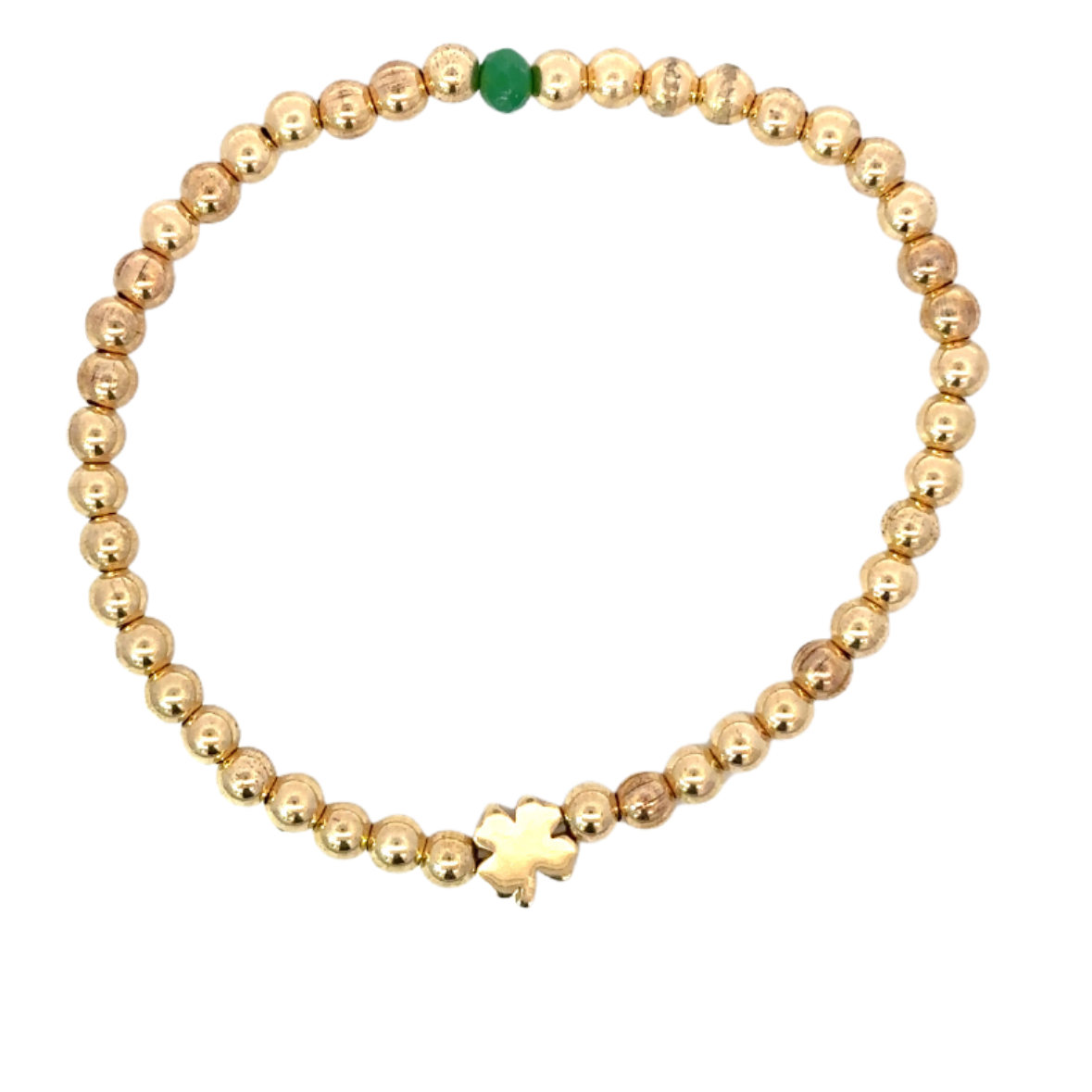 4mm Yellow Gold Filled Bead Bracelet with Gold Clover