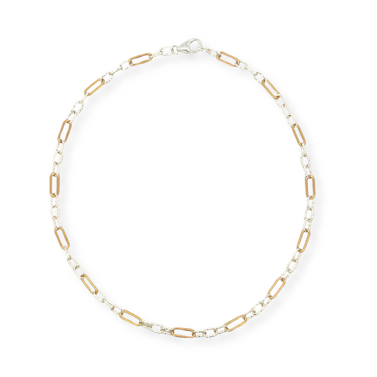 Two Tone Vintage Paper Clip Chain with Alternating Diamond Cut Links