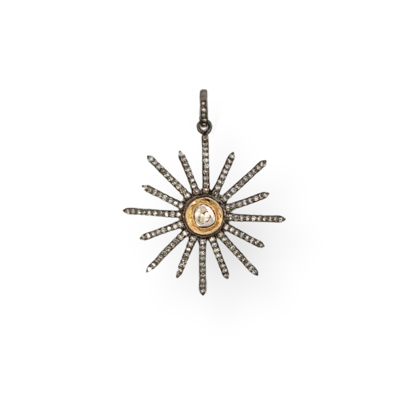 Two Tone Rose Cut Diamond Starburst Pendant