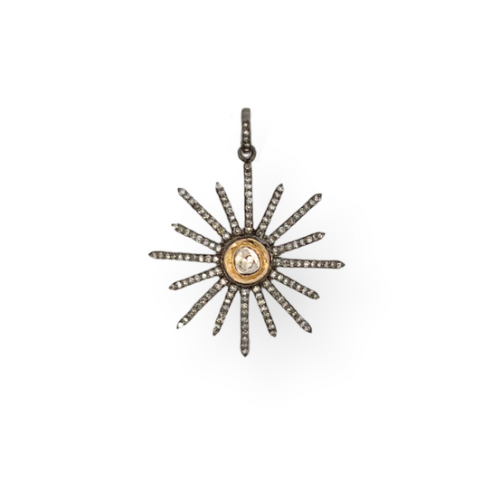 Two Tone Rose Cut Diamond Starburst Pendant