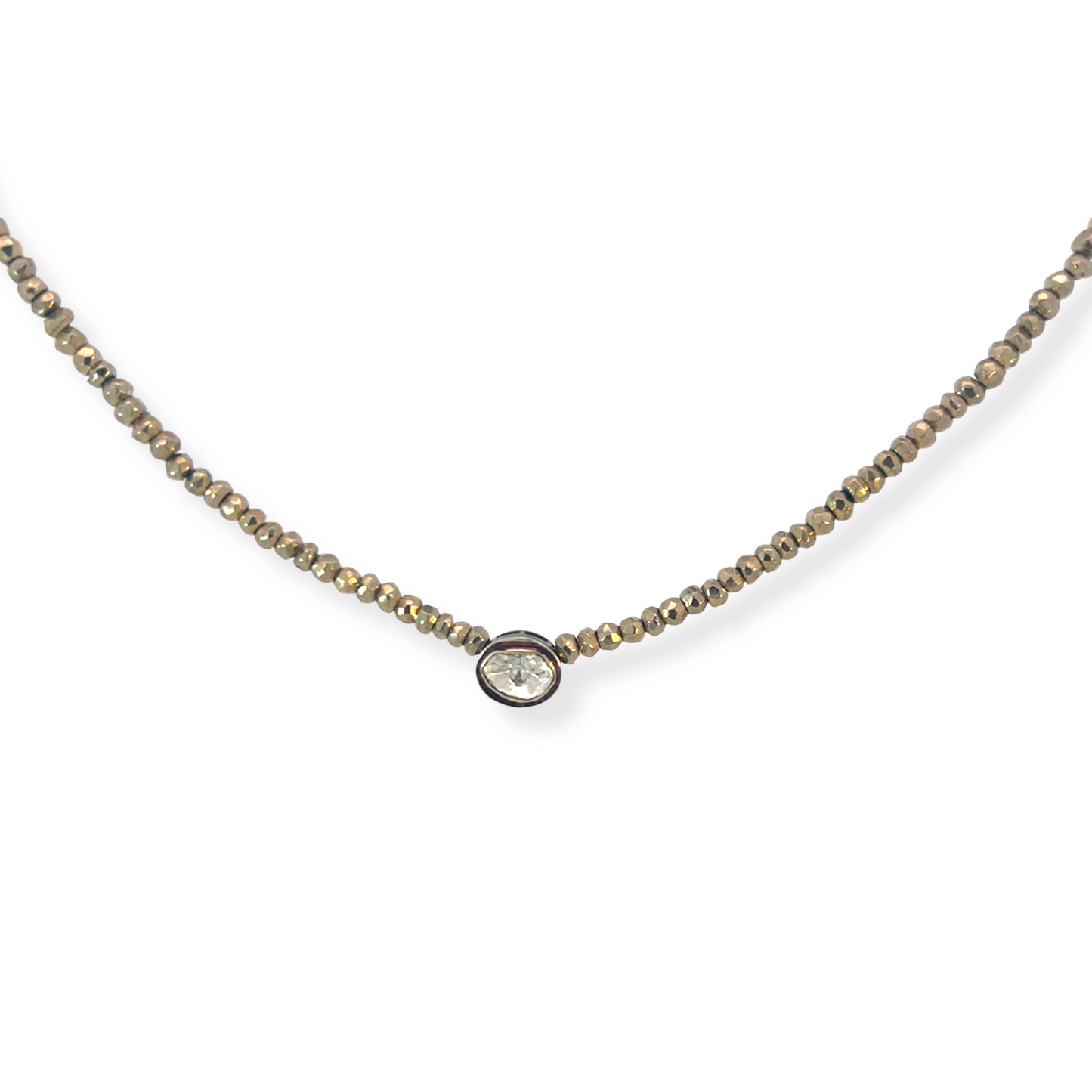 Coated Pyrite Bead Necklace with Rose Cut Diamond
