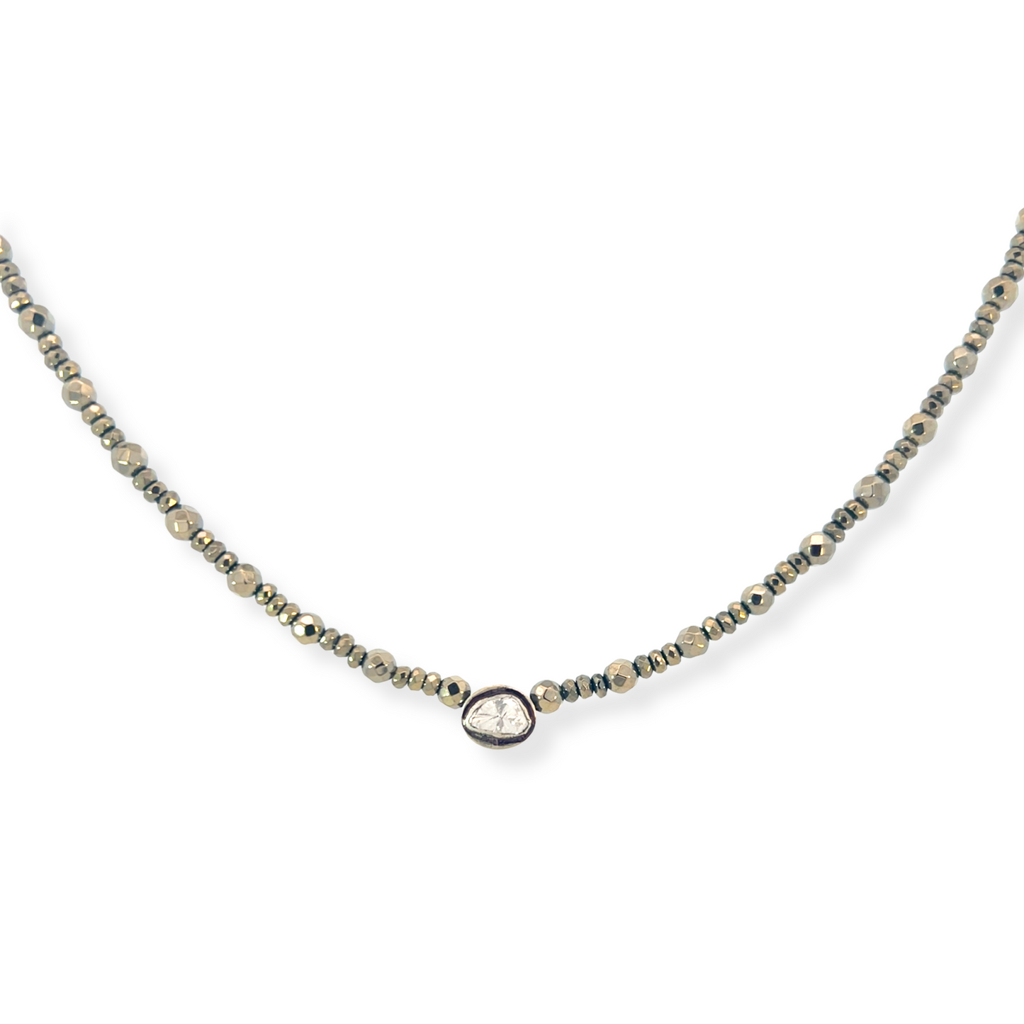Alternating Pyrite Beaded Necklace with Rose Cut Diamond