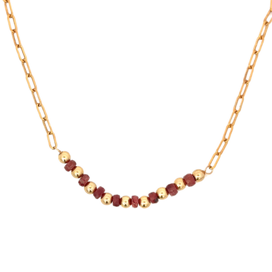 Ruby and Gold Filled Bead Bar Necklace