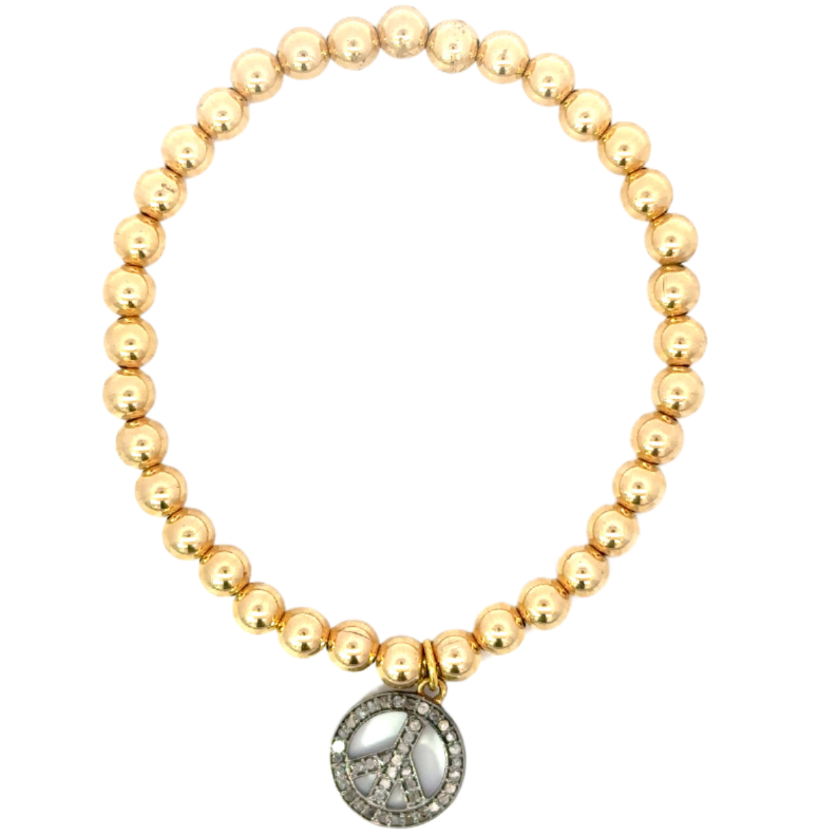 Gold Filled Bead Bracelet with Sterling Pave Peace Sign