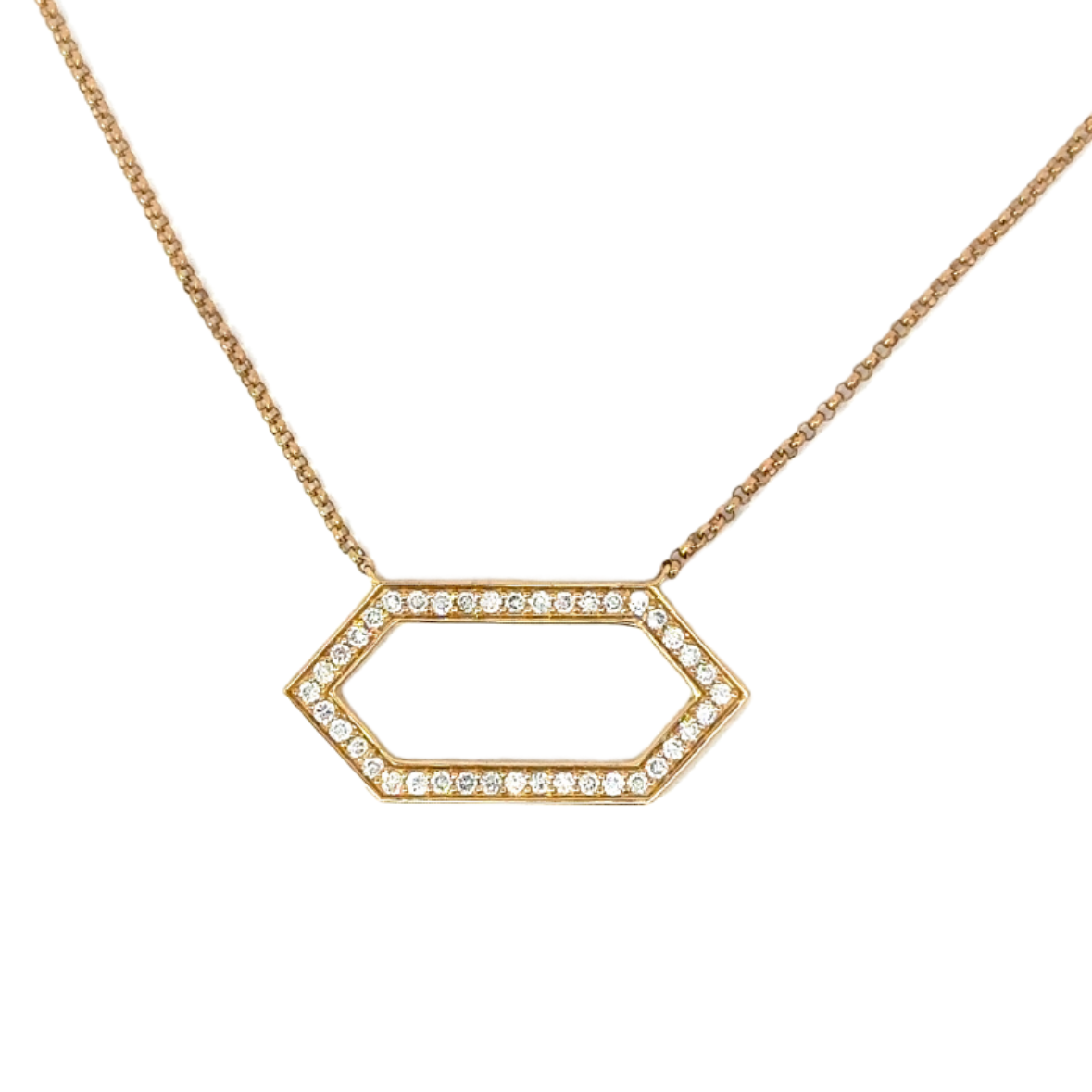 Pave Diamond Open Hexagon Shape Necklace