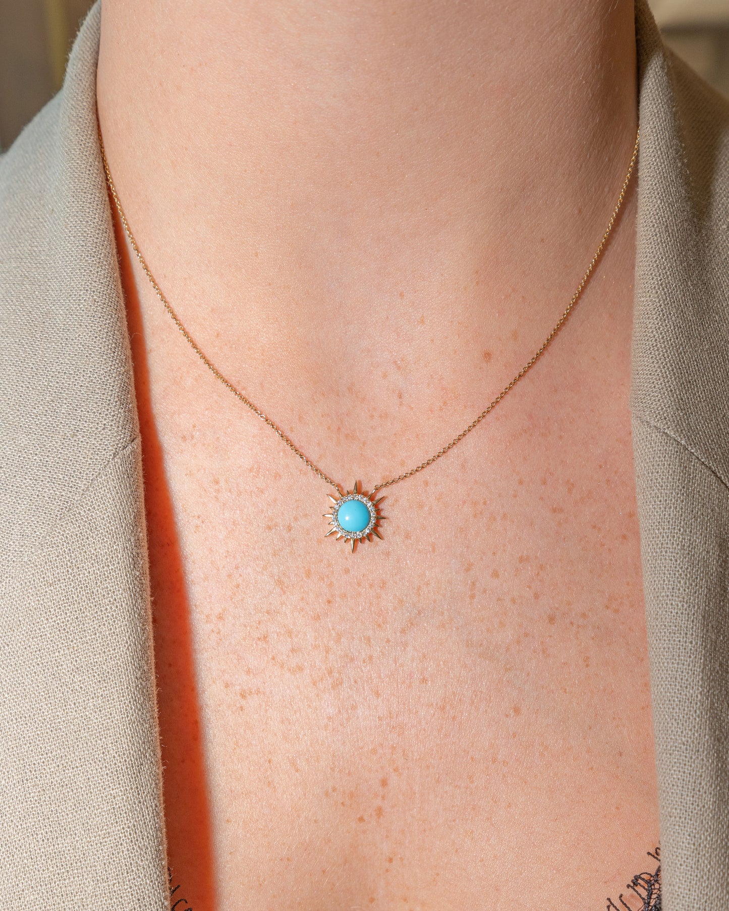 Enamel Sunburst Necklace with Pave Diamonds