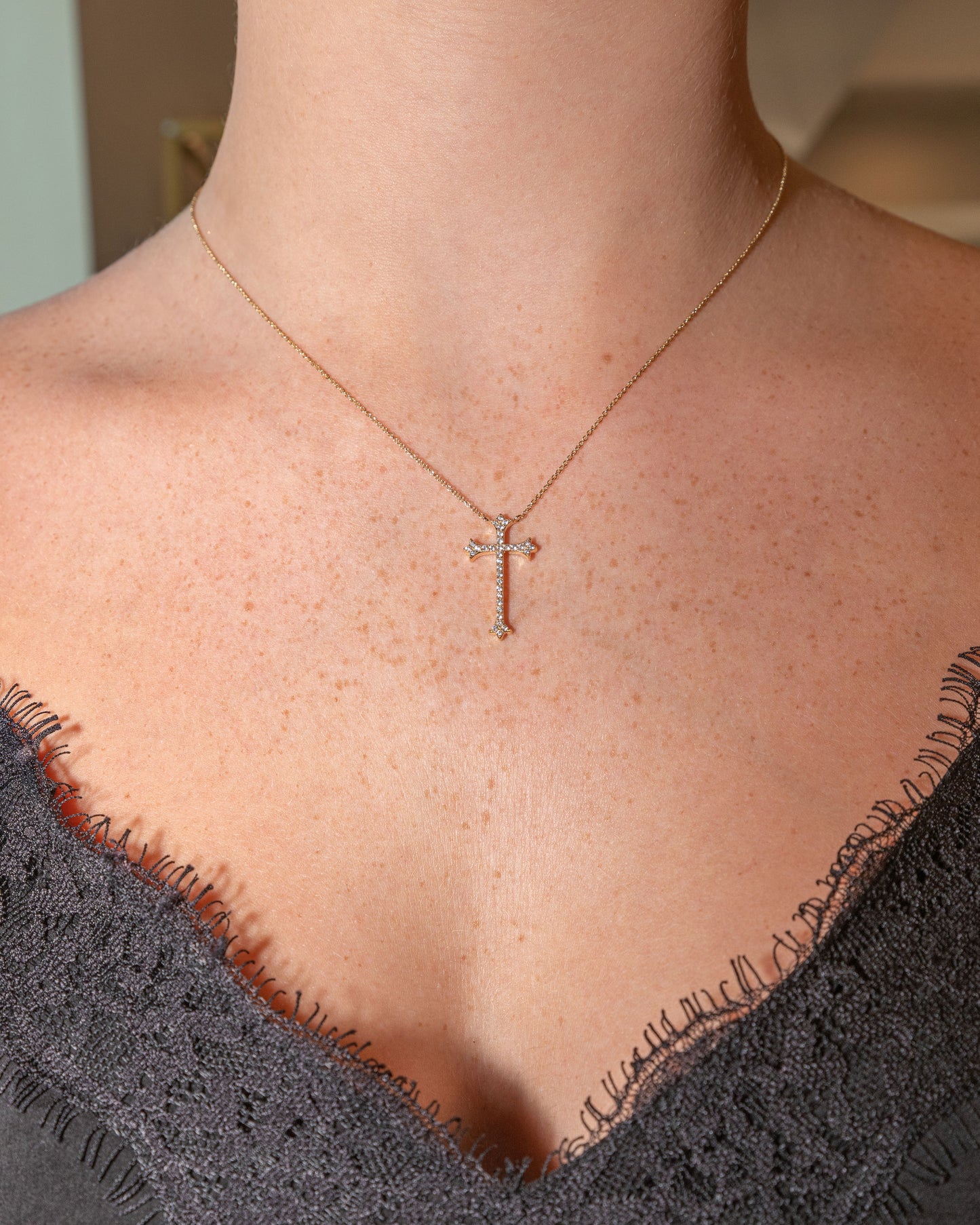 Pave Diamond Cross Necklace