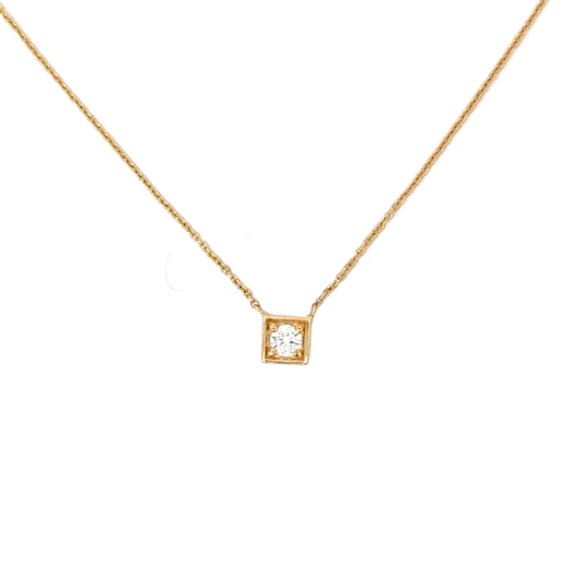 Single Diamond Necklace with Square Gold Border