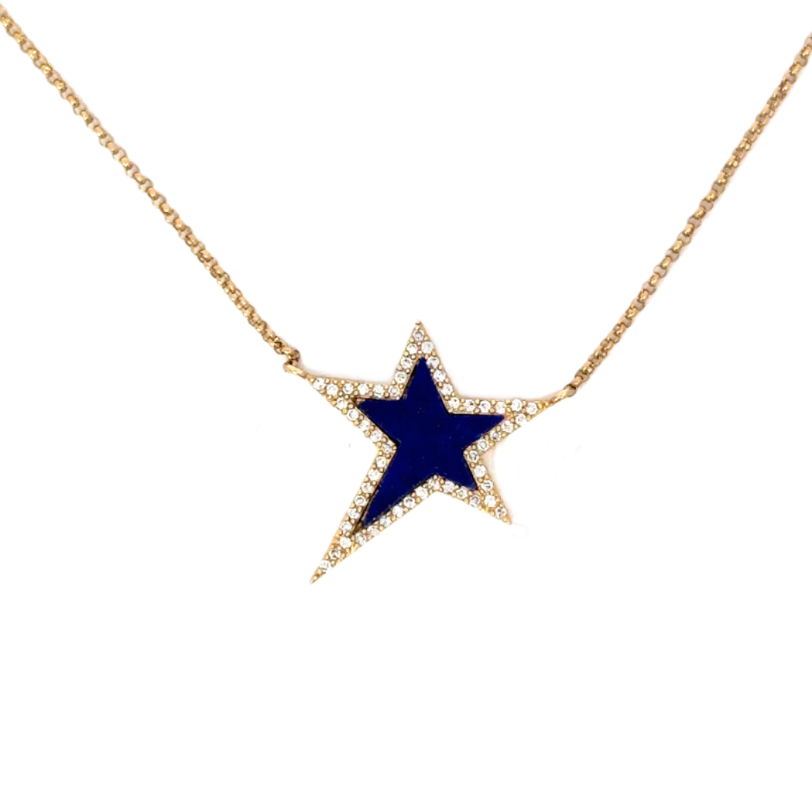 Lapis Star Necklace with Pave Diamond Border