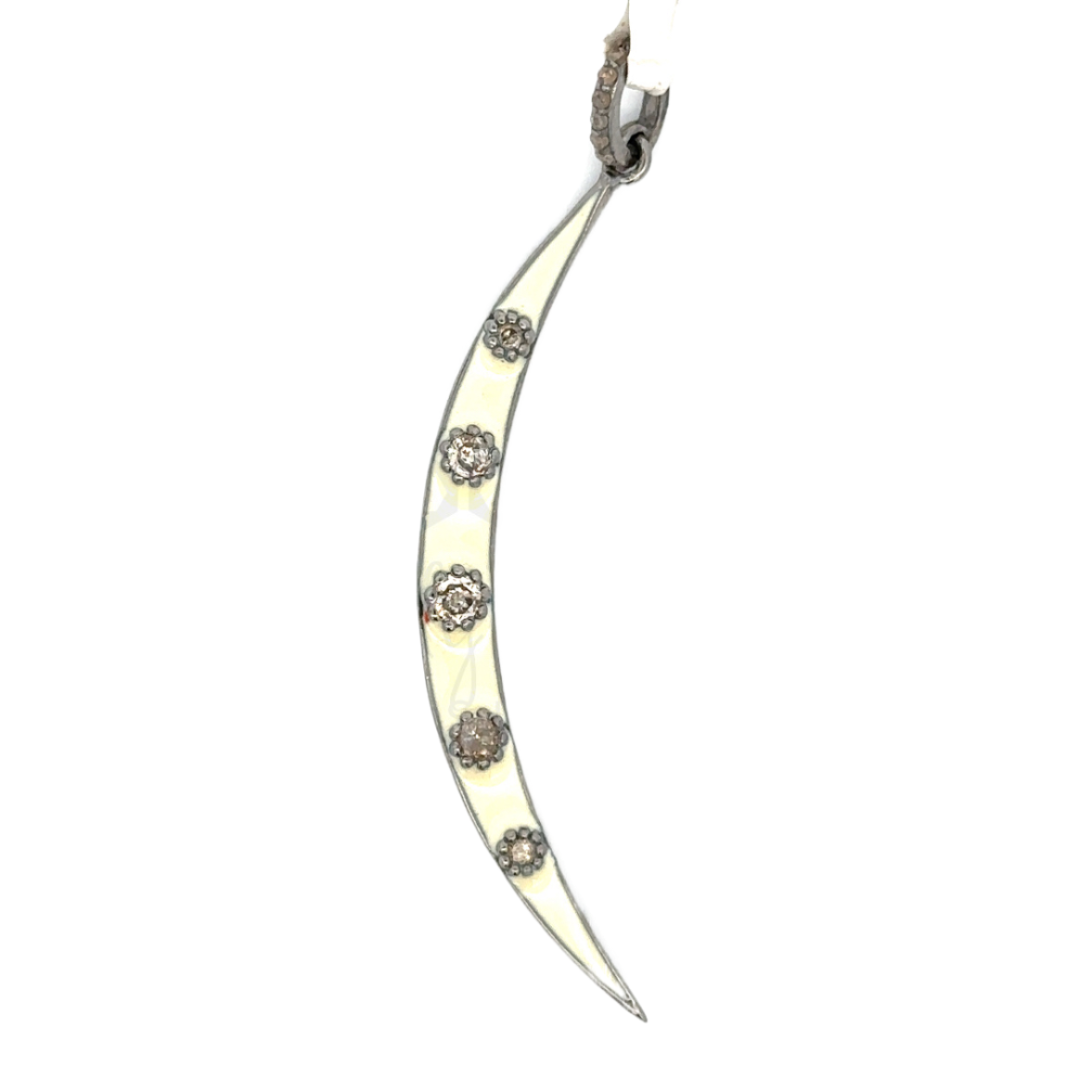 Enamel and Diamond Crescent Moon Pendant