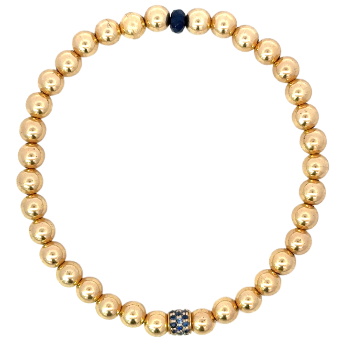 5mm Yellow Gold Filled Bead Bracelet with Sapphire Roundel