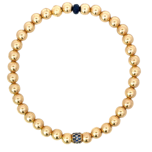 5mm Yellow Gold Filled Bead Bracelet with Sapphire Roundel