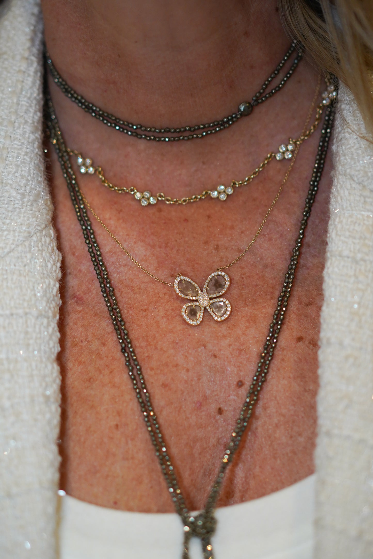 Sliced Diamond Butterfly Necklace