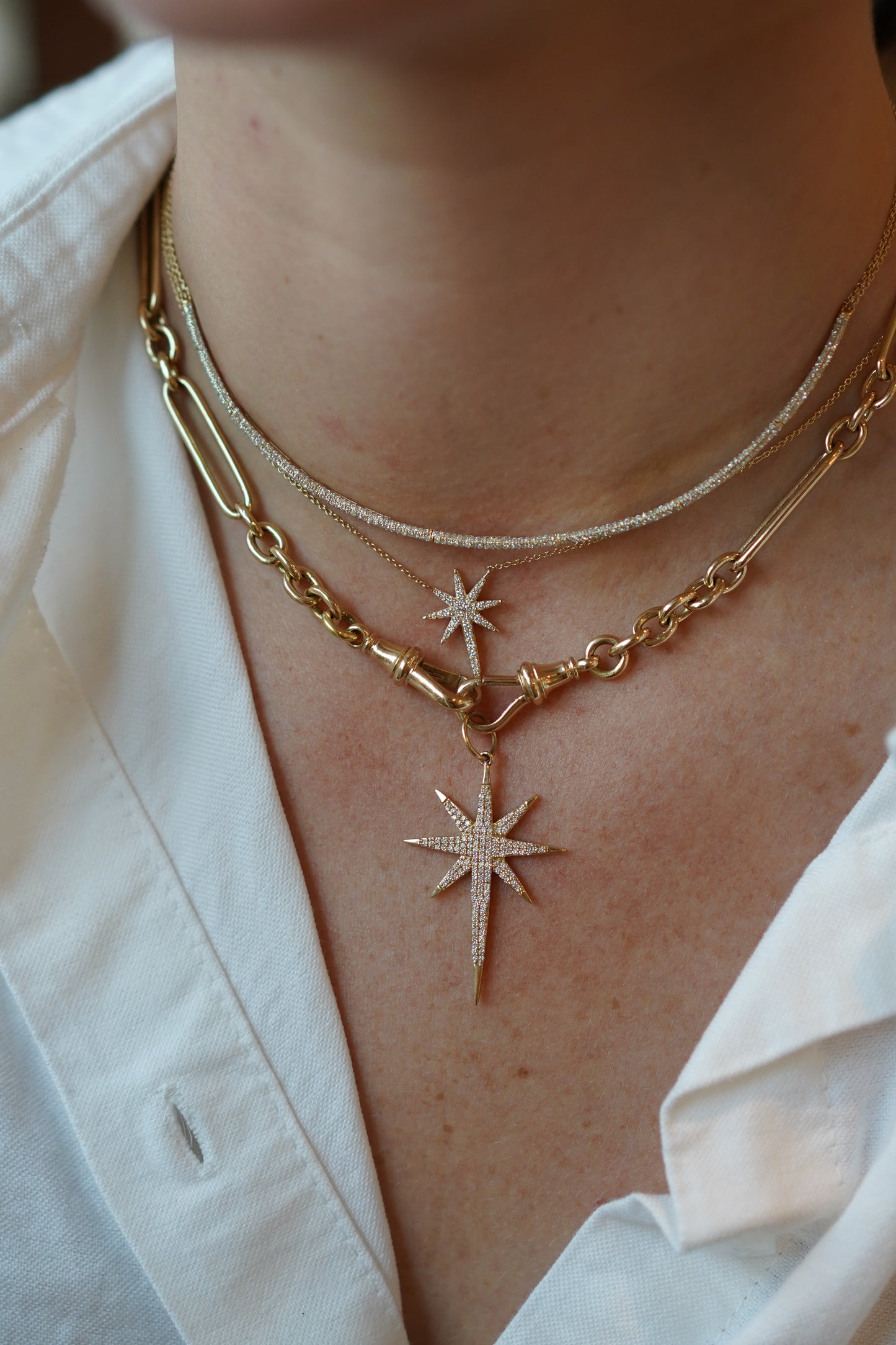 Pave Diamond Elongated Starburst Pendant