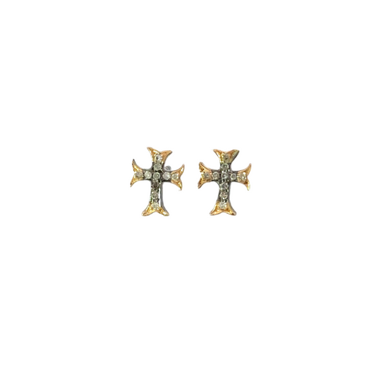 Mixed Metal Pave Diamond Cross Earring