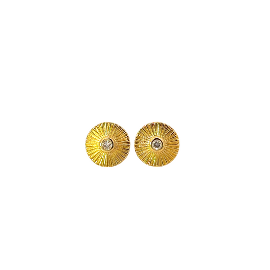 GF Fluted Disc Earring with Diamond Center