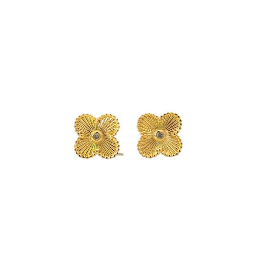 GF Small Fluted Clover Earring with Bezeled Diamond