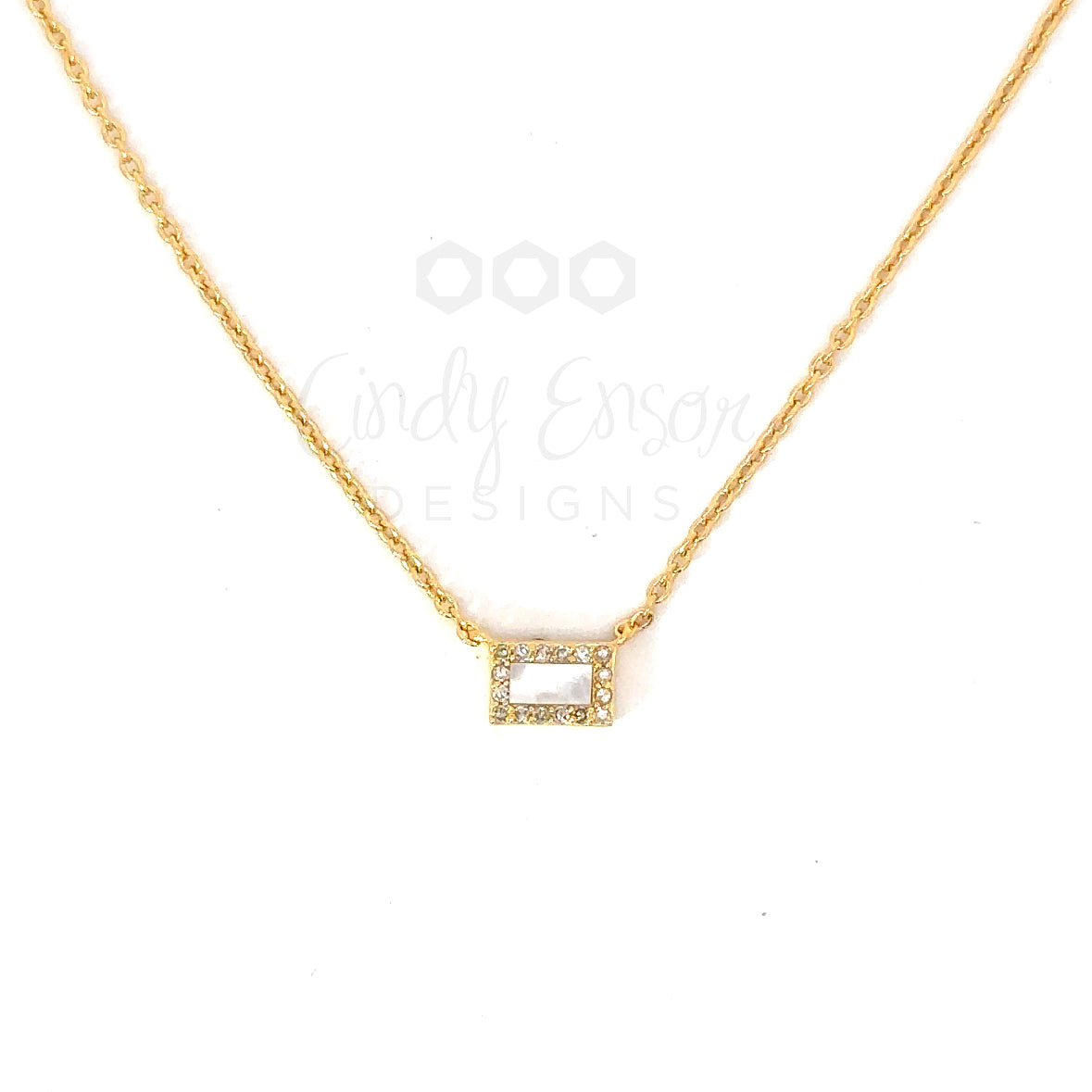 GF White Mother of Pearl and Pave Rectangle Necklace