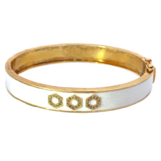 Gold Tone White Logo Enamel Cuff Bangle